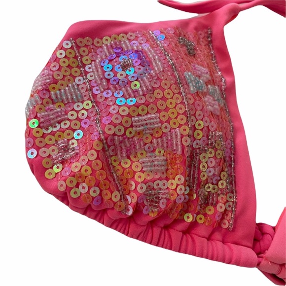 Pink Sequin Triangle Bikini Swim Top - Picture 4 of 15